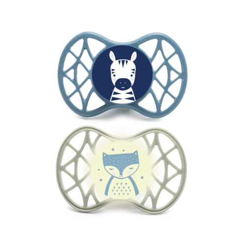 Sett med 2 smokker med kjeveortopedisk eller symmetrisk spene 0m+/ 6m+